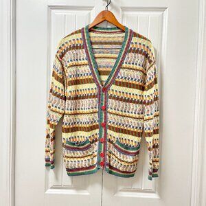 Vintage Missoni-Style Rainbow Knit Button-Up Cardigan - M